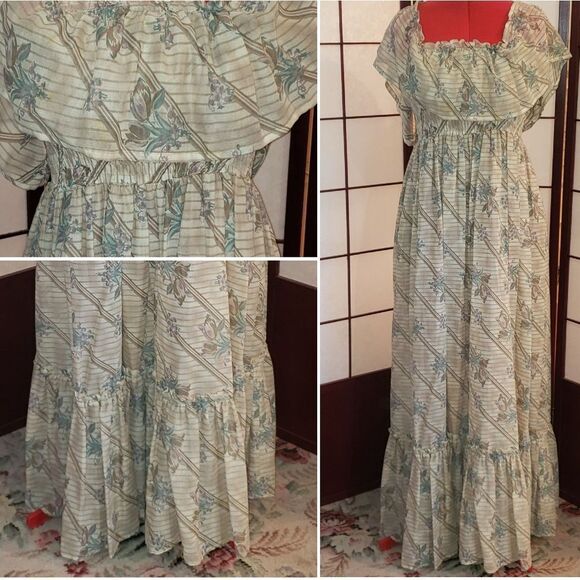 Hand Crafted Floral Off the Shoulder Maxi Dress - Picture 1 of 10